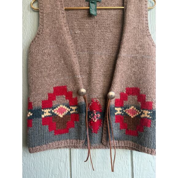 Vintage Ralph Lauren Hand Knit Southwest Aztec Wool Alpaca Vest - Picture 6 of 6